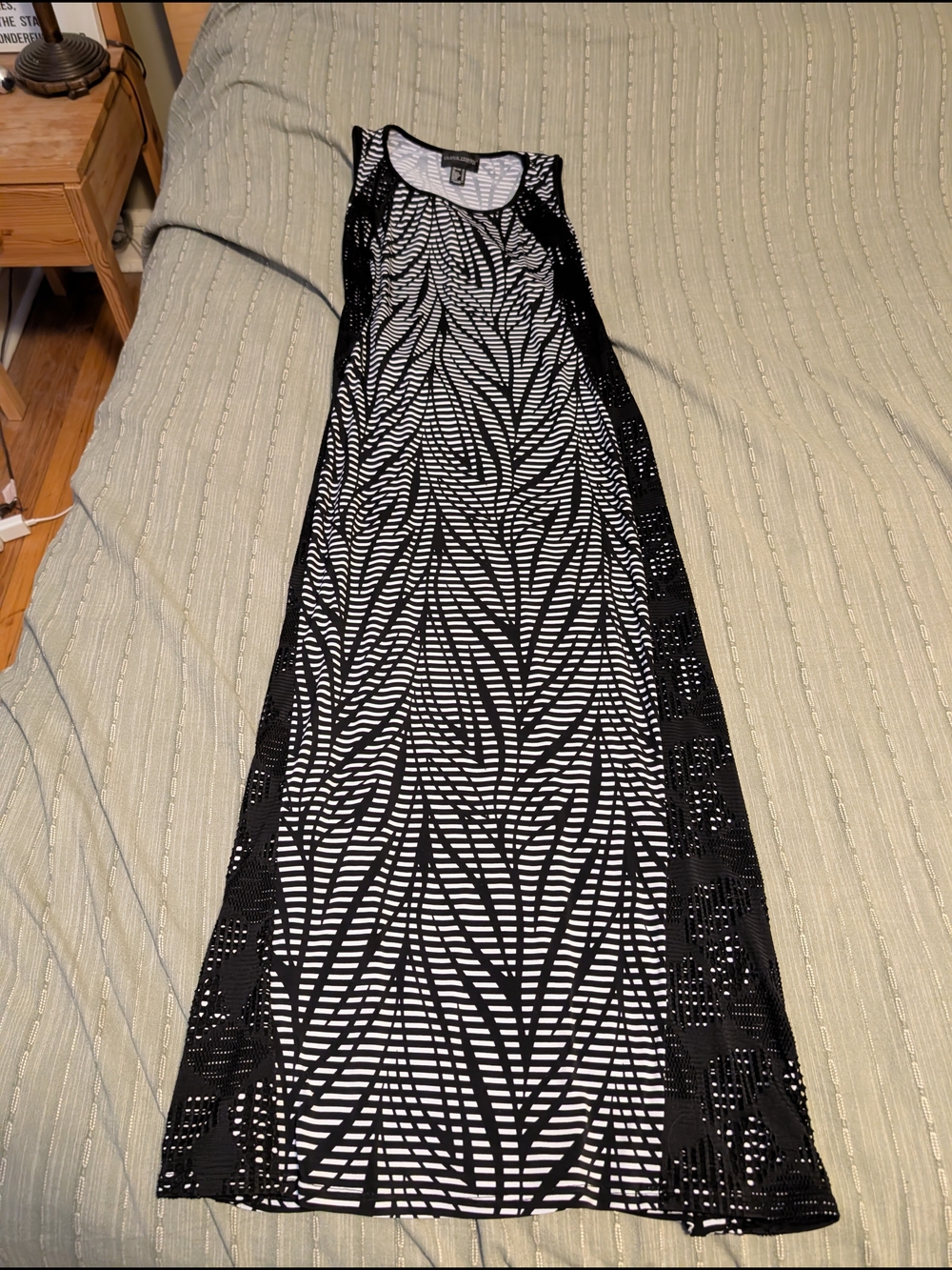 Frank Lyman Black & White Striped Leaf Maxi Dress